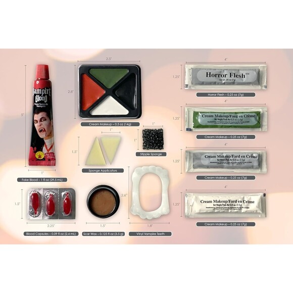 Horror Makeup Kit Scar Wax Fake Blood Flesh Cream Fangs Made in USA by Rubies - Picture 5 of 7